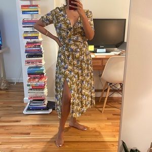 Mango green floral midi dress